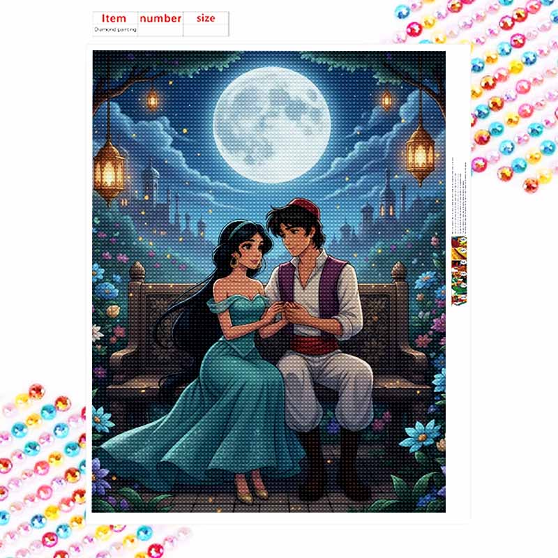 Disney Diamond Painting 5D DIY Aladdin Jasmine Diamond Painting Art Diamond Painting Kit Adult/Beginner Gift Idea Home Decor