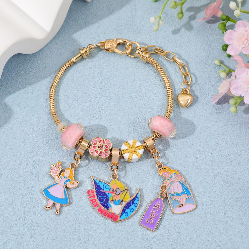 Alice In Wonderland Charm Bracelet With Zinc Alloy And Electroplated Finish For Unisex Wear