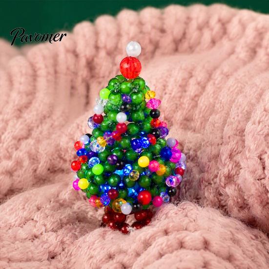 Decorative Holiday Charms Handmade Beaded Christmas Tree Ornament, Sparkly Crystal Bead Mini Art for Holidays Tabletop Decor, Hand-Woven Xmas Desktop