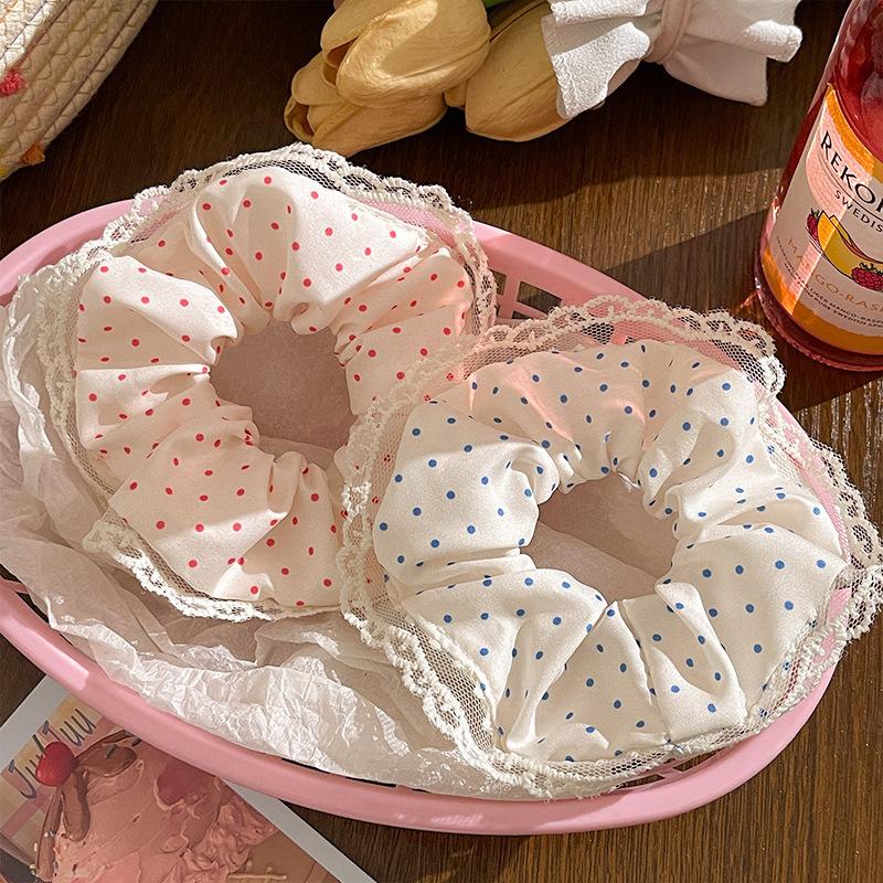 Sweet Lace Lace Hair Loop and Large Intestine Loop Korean Style Polka Dot Hair Accessories Sweet Headwear Meatballs Hair Rope