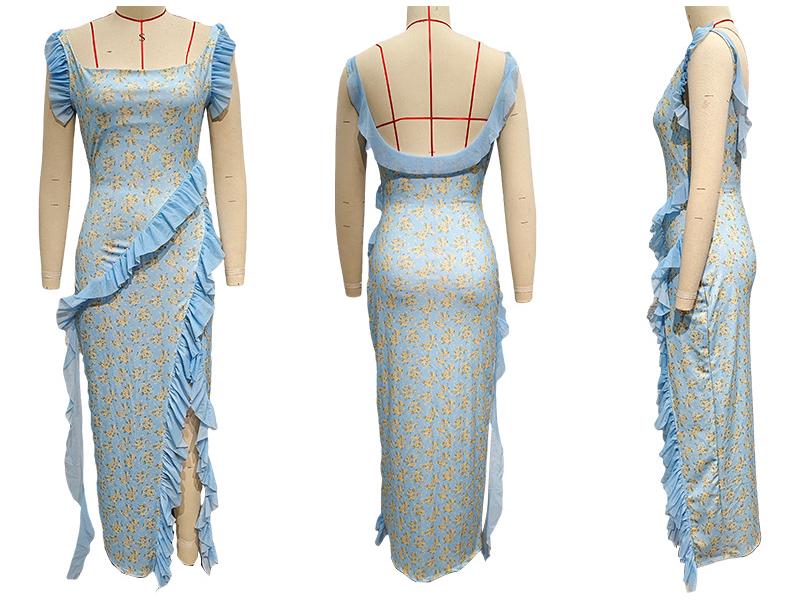 2024 Francouzské letní šaty s volánky a rozparkem pro ženy