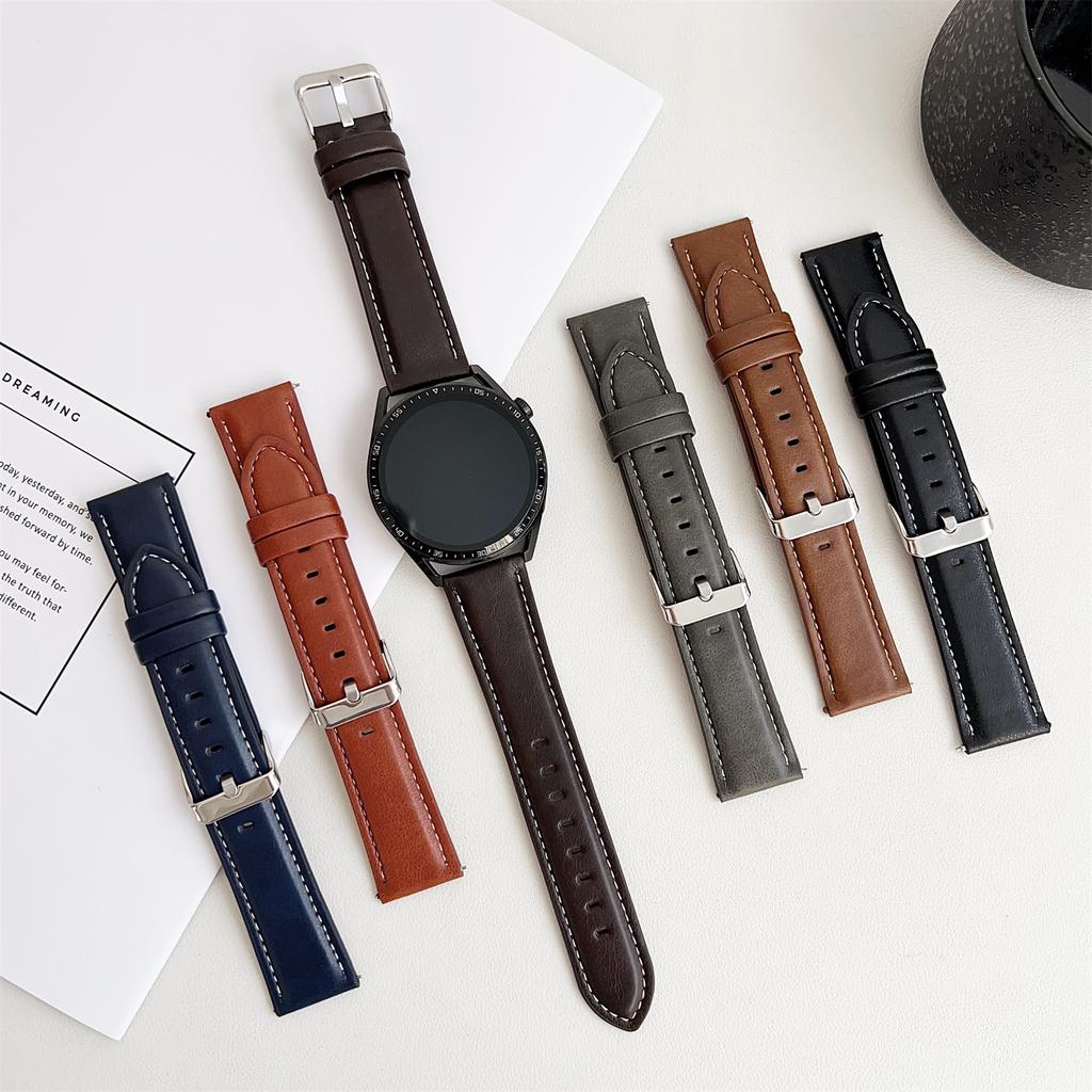For Huawei Watch GT 5 46mm Watch Band 22mm Crazy Horse Texture Leather Wrist Strap