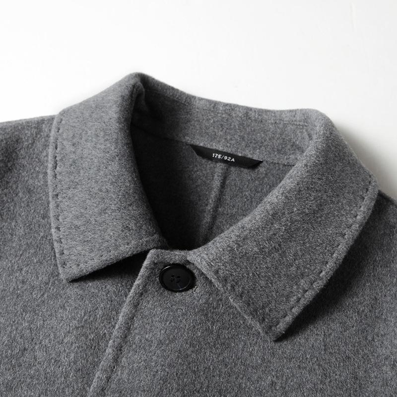 Men's Coat Autumn and Winter Medium and Long Double-sided Trench Coat Middle-aged and Young Business Wool Solid Color Casual Coat