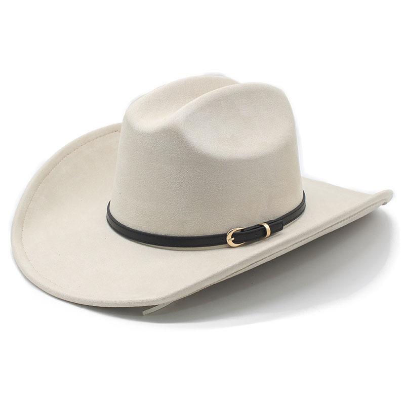 New suede western cowboy hat fashion one-word top big head circumference hat outdoor performance jazz top hat