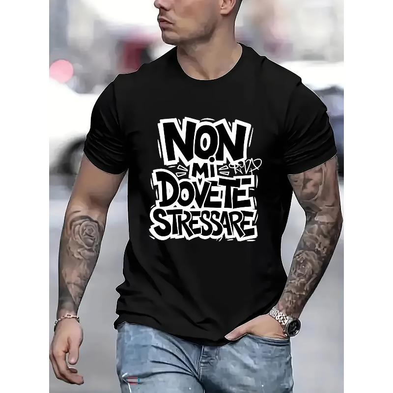 Trendy And Comfortable, Personalized Men'S Short-Sleeved T-Shirt - Bold Letter Print Design, Easy-To-Match Basic Round Neck Top