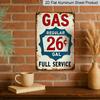 2D Flat 1pc Vintage Gas Station Aluminum Sign GAS REGULAR 26 GAL FULL SERVICE - Distressed Retro Wall Art for Garage, for Man Cave, Diner