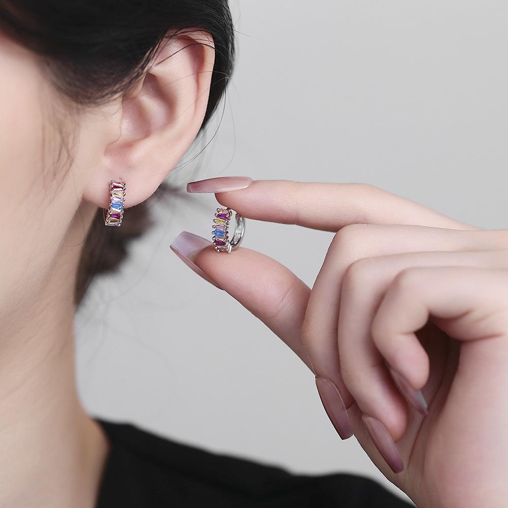 Colored Zircon French Hollow Earrings
