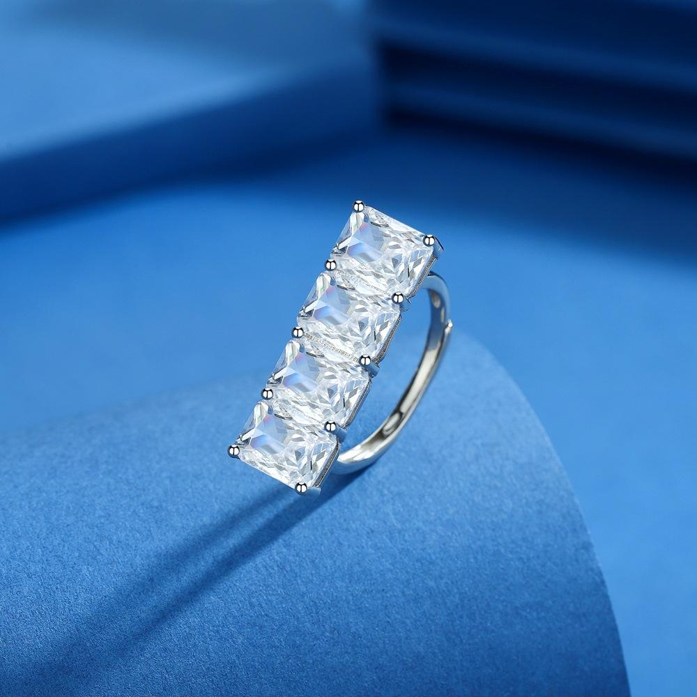 S925 Sterling Silver Sugar Cube Ring Niche Temperament High Sense Light Luxury Square Gemstone Open Ring Fashion Decorative Ring