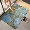 Sky Blue Gold Crack Marble Bath Mat Quick Dry Entryway Rug Natural Stone Golden Line Abstract Minimal Bathroom Floor Mat
