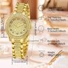 6Pcs Fashion Luxury Women Watch Necklace Earrings Ring Set For Women Rhinestone Wristwatch Bracelet Set Valentine's Day Gift