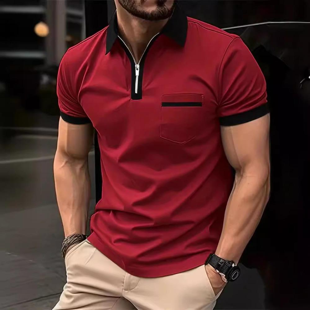 Men's Casual Chest Pocket Short Sleeved T-shirt Polo Shirt