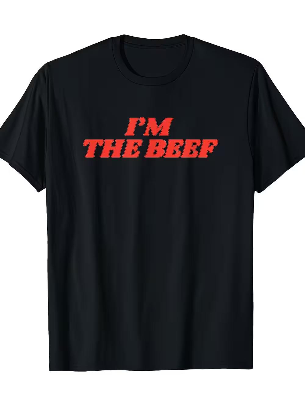 Men s  I m The Beef  Graphic T-Shirt - Bold Red Letter Print on Black L