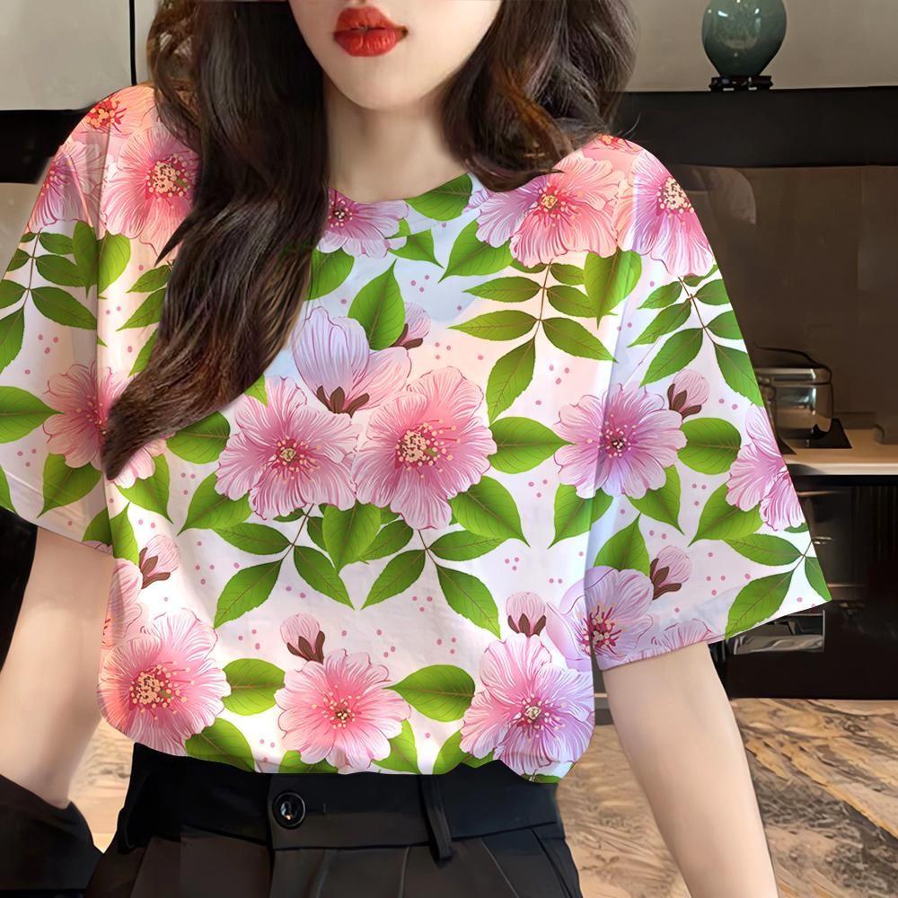 Summer Beautiful Flower 3D Print T-shirts Women Streetwear Fashion Casual Y2k Short Sleeve T Shirt O-neck Tees Tops Clothing