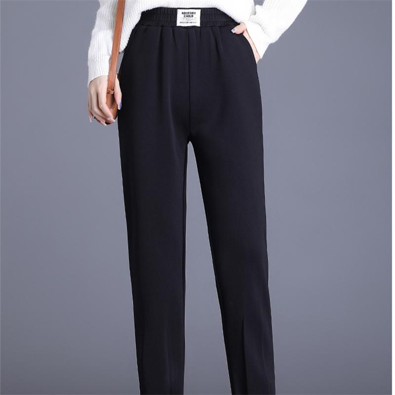 2022 Autumn Winter Female Korean Fashion Leisure Woman Pant Straight Elastic High WaistWarm Pants Women Elegant Loose Streetwear