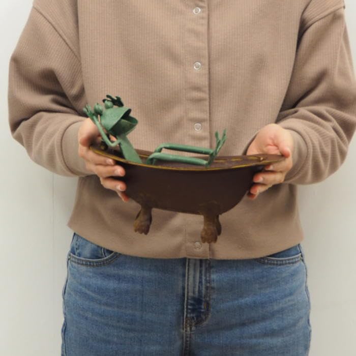 Murataya Sangyo Frog Bathtub Figurine, Approx. 23 x 22 x 15 cm, Green/Brown, 4902