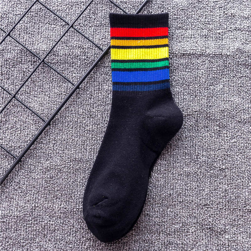 Women's Harajuku Rainbow Stripes White Black Cotton Socks Fashion Christmas Casual Tide Streetwear Dropship