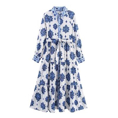 French Elegant Party Long Dress Women's Vintage Flower Print Mid Length Loose Dress 2025 High Street Fashion Outfits Prom Evening Dresses