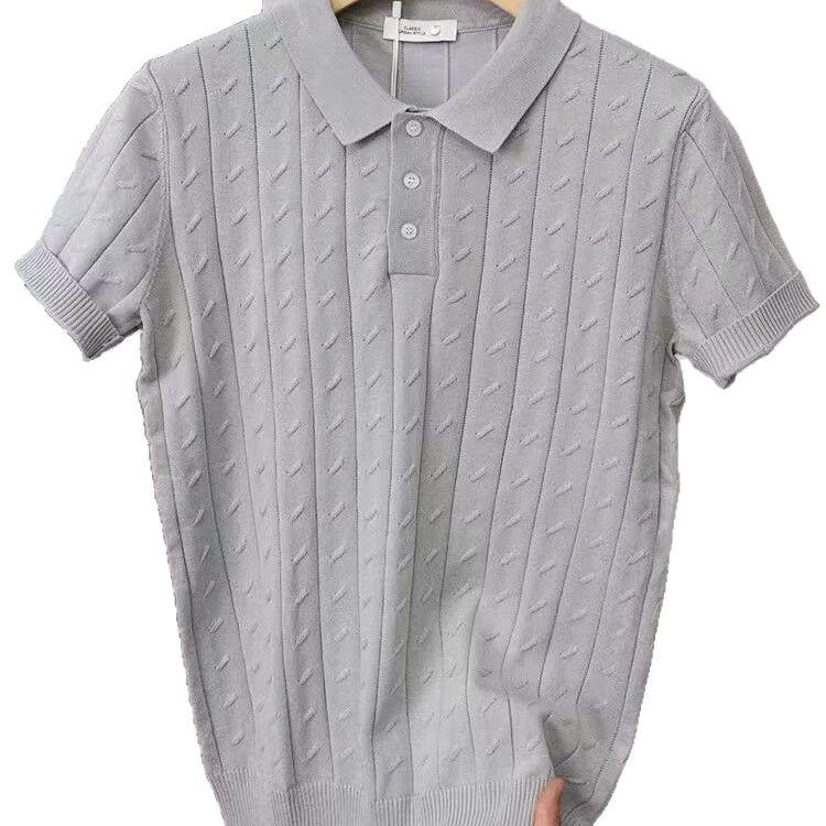 Herren High-End Leichter Luxus Jacquard Strick Kurzarm Poloshirt Herren Einfarbig Eis Seide Revers Halbarm T-Shirt