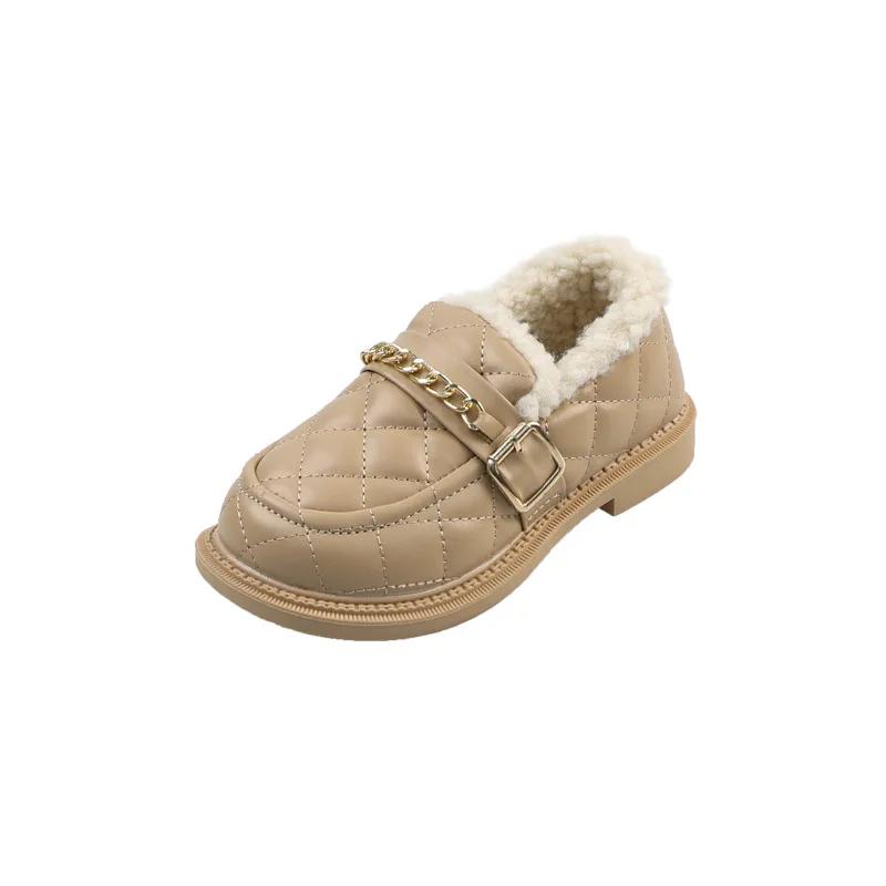 Winter Children's Shoes Solid Color Girls Loafers 2024 New Versatile Kids Causal Flat Cotton Shoes Fashion Outdoor Warm Non-slip