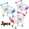 3 Stück Mini-Einkaufswagen Kleiner Supermarkt-Wagen Modell Metall-Aufbewahrungswagen Kawaii-Puppen-Ausstellungsständer Schreibtisch-Tischdekoration Niedlich