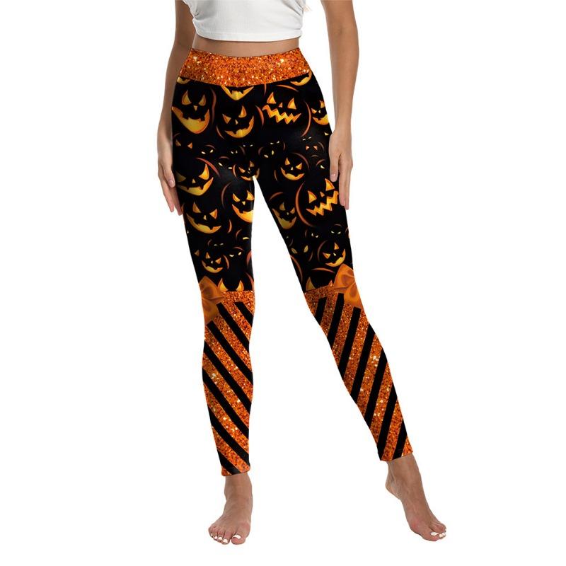 New Halloween Funny Skull Head Striped Printed Pants Yoga Pants Sports Hip Tights