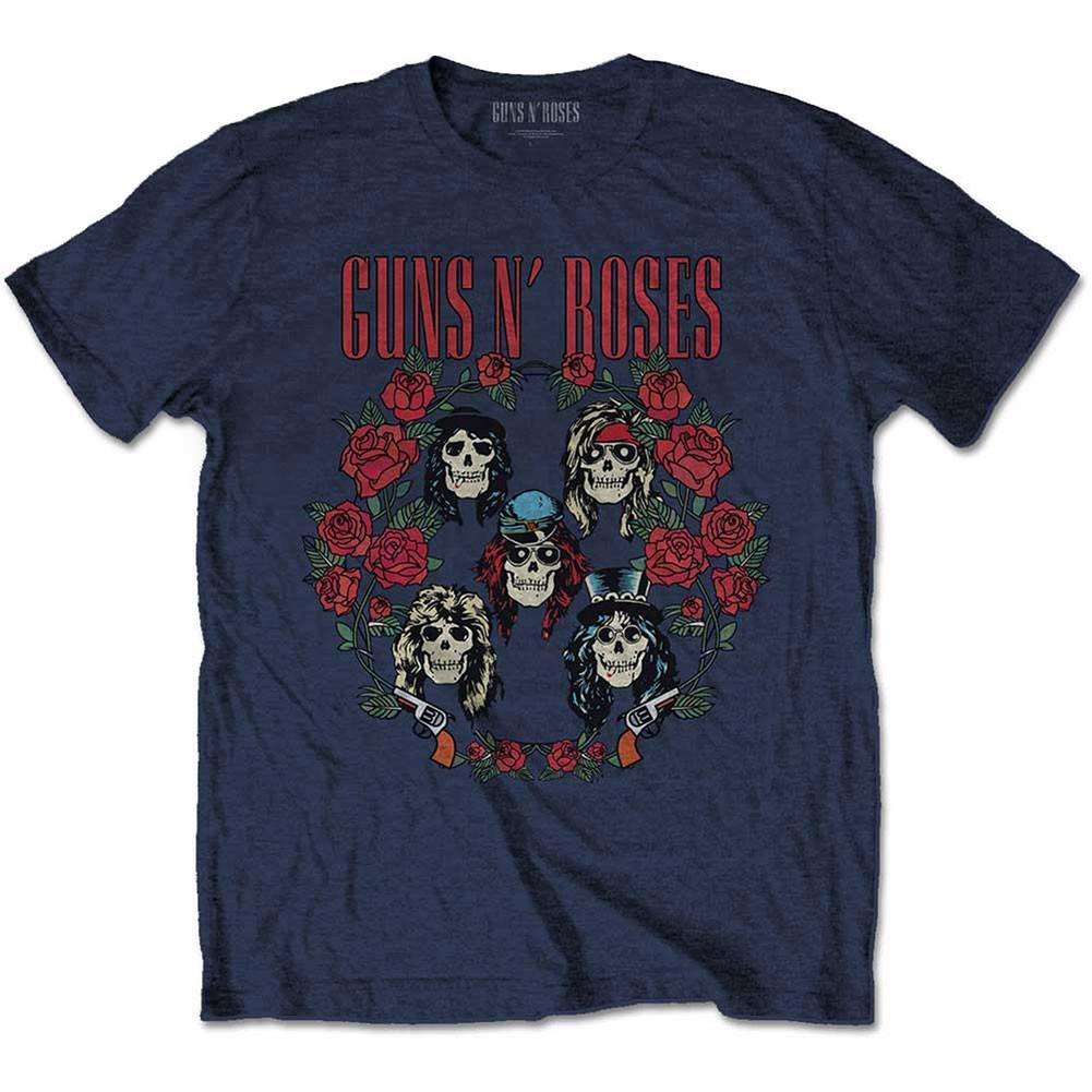 Men s Guns N Roses Skulls Wreath Slim Fit T-shirt Large Navy M
