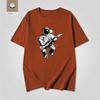 Space Astronaut Guitar Print Short Sleeve Unisex Retro Rock Style Loose Fit Pure Cotton Tshirt Streetwear