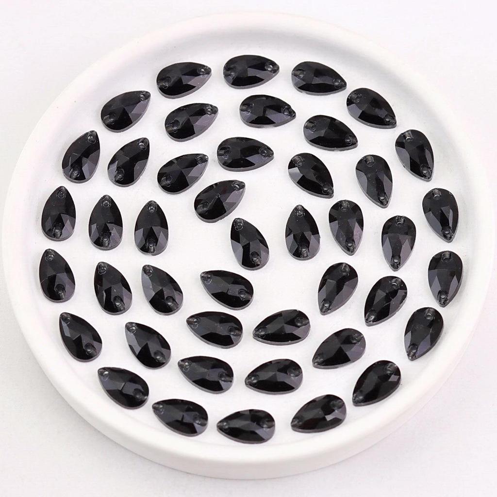 Black Flat Buckle Double Hole Hand-Sewn Crystal Glass DIY Accessories