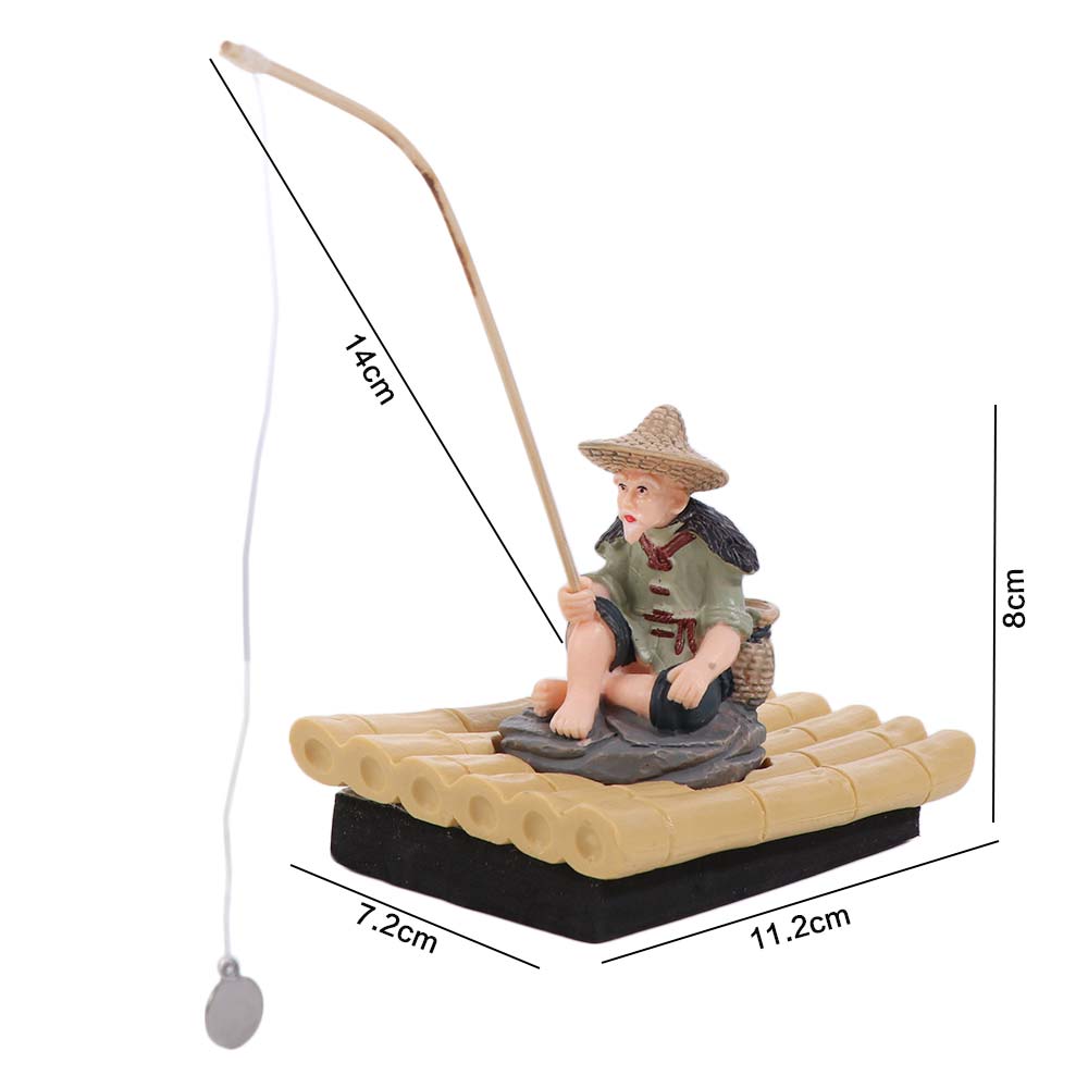 Realistic Fisherman Figurine Auto-Floating Fish Tank Decorations Creative Fishing Ornament Office