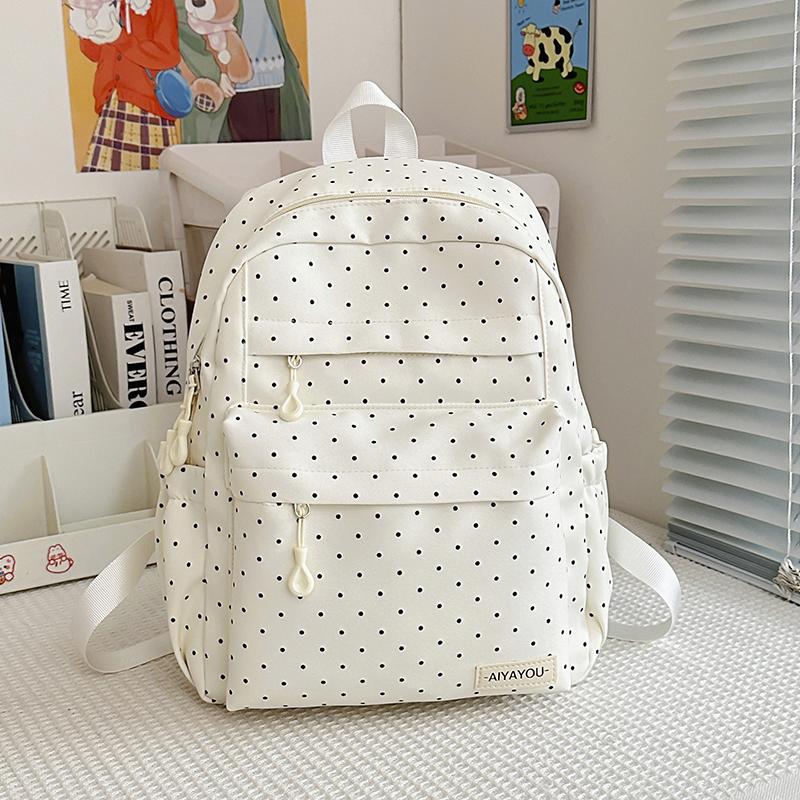Student Schoolbag Polo Dot Women's Large Capacity Backpack Lightweight Class Backpack