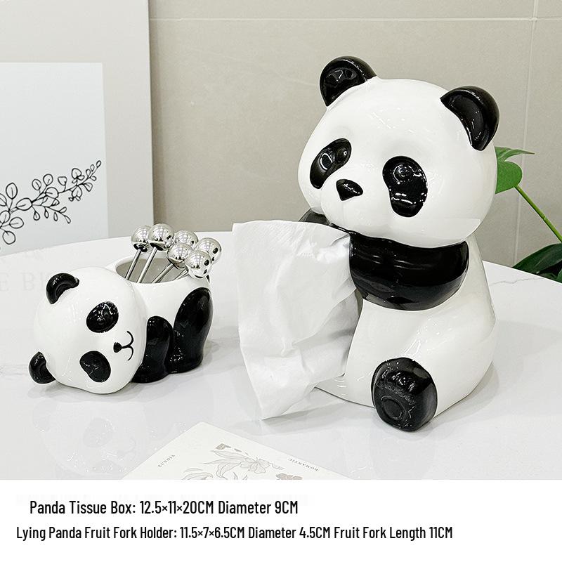 Panda Ceramic Tissue Box Holder - Creative Cartoon Napkin Dispenser for Living Room Decor