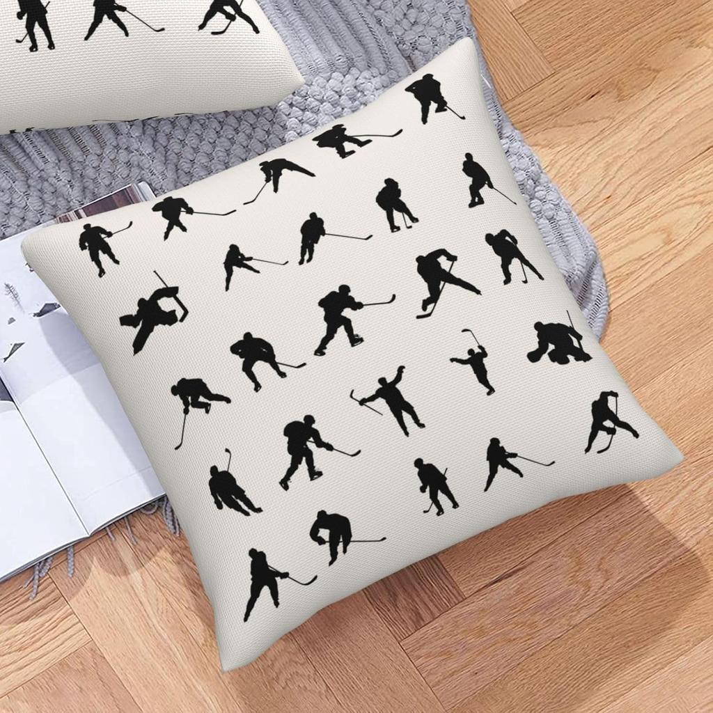 Silhouettes Hockey Players Throw Pillow Covers 18x18 Inch Set of 2 Winter Sport Ice Square Pillow Cases Skating Man Pillowcase Home Decorative