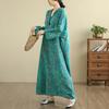 DIMANAF 2025 Women Plus Size Spring Long Dress Loose V-Neck Printing Vintage Casual Floral Oversize Long Sleeve 5033