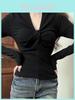 Long Sleeve T Shirt For Women Short Crop Top With V Neck For Autumn Casual Wear