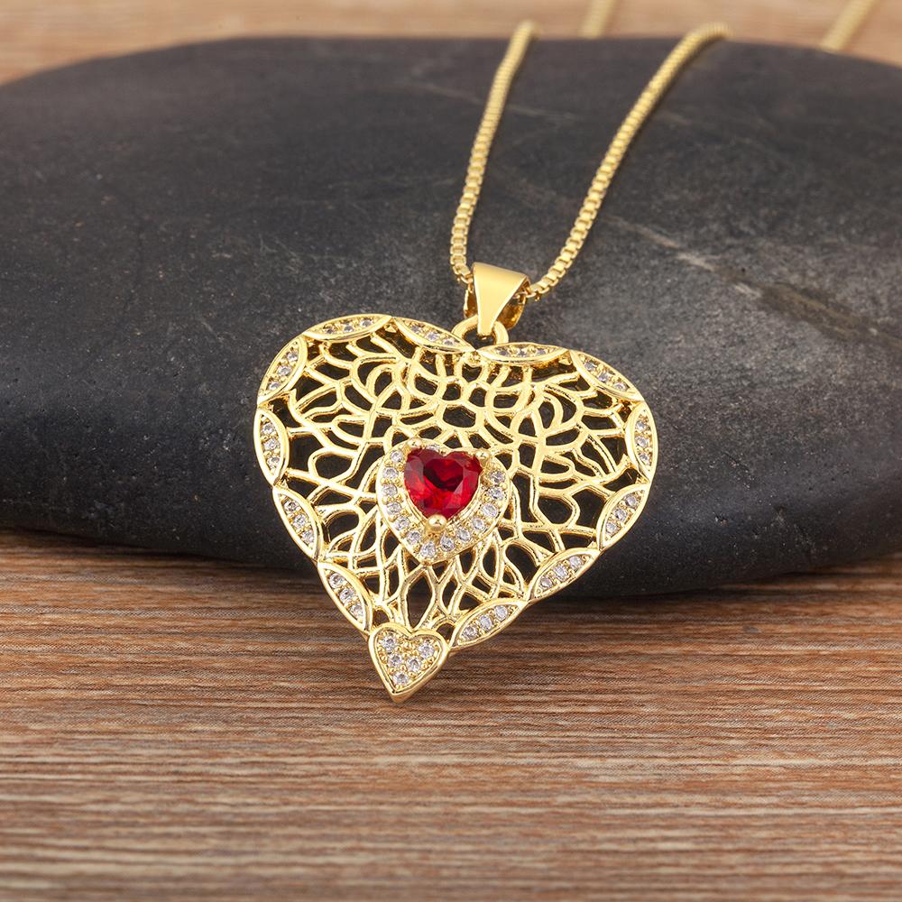 Nidin New Retro Heart Shape Hollow Design Sparkling Zircon Pendant Necklace For Women Men Vintage Jewelry Wholesale Accessories