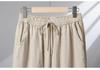 Hohe Taille Baumwolle Leinen Damen Weite Beine Verkürzte Hosen - Koreanischer Stil, Große Größen, Kordelzug, für Frühling, Sommer, Herbst
