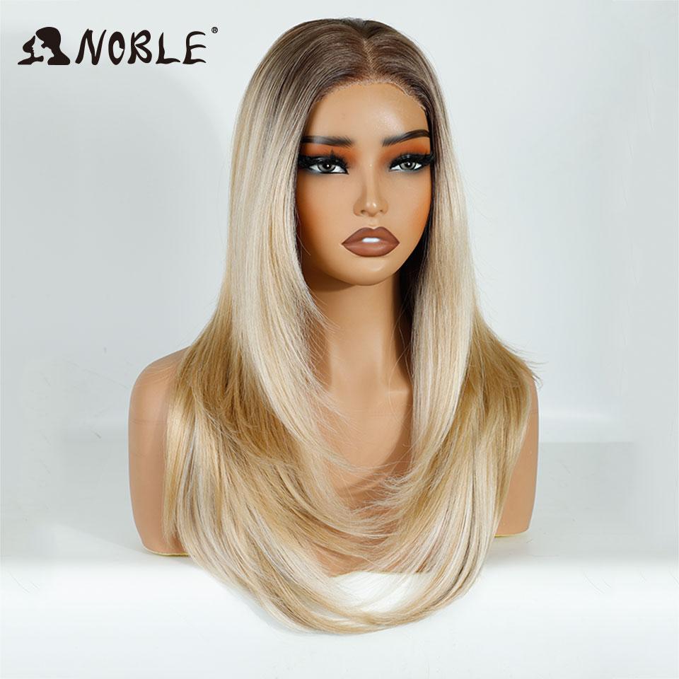 Elegantní syntetické paruky s krajkou vpředu pro ženy 13x3 Rovná krajková paruka Předvytrhaná vrstvená paruka Ombre blond hnědá bílá Cosplay paruka