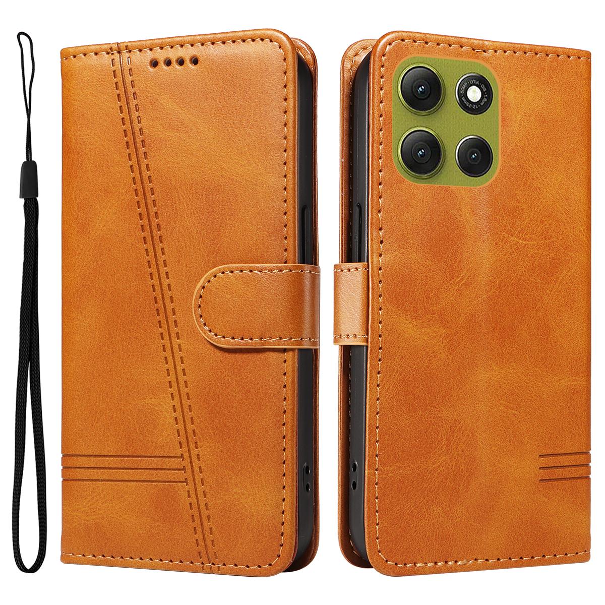 

Для Motorola Moto G86 5G Кошелек Чехол Т-образные Линии Кожаный Чехол для Телефона Подставка Brown