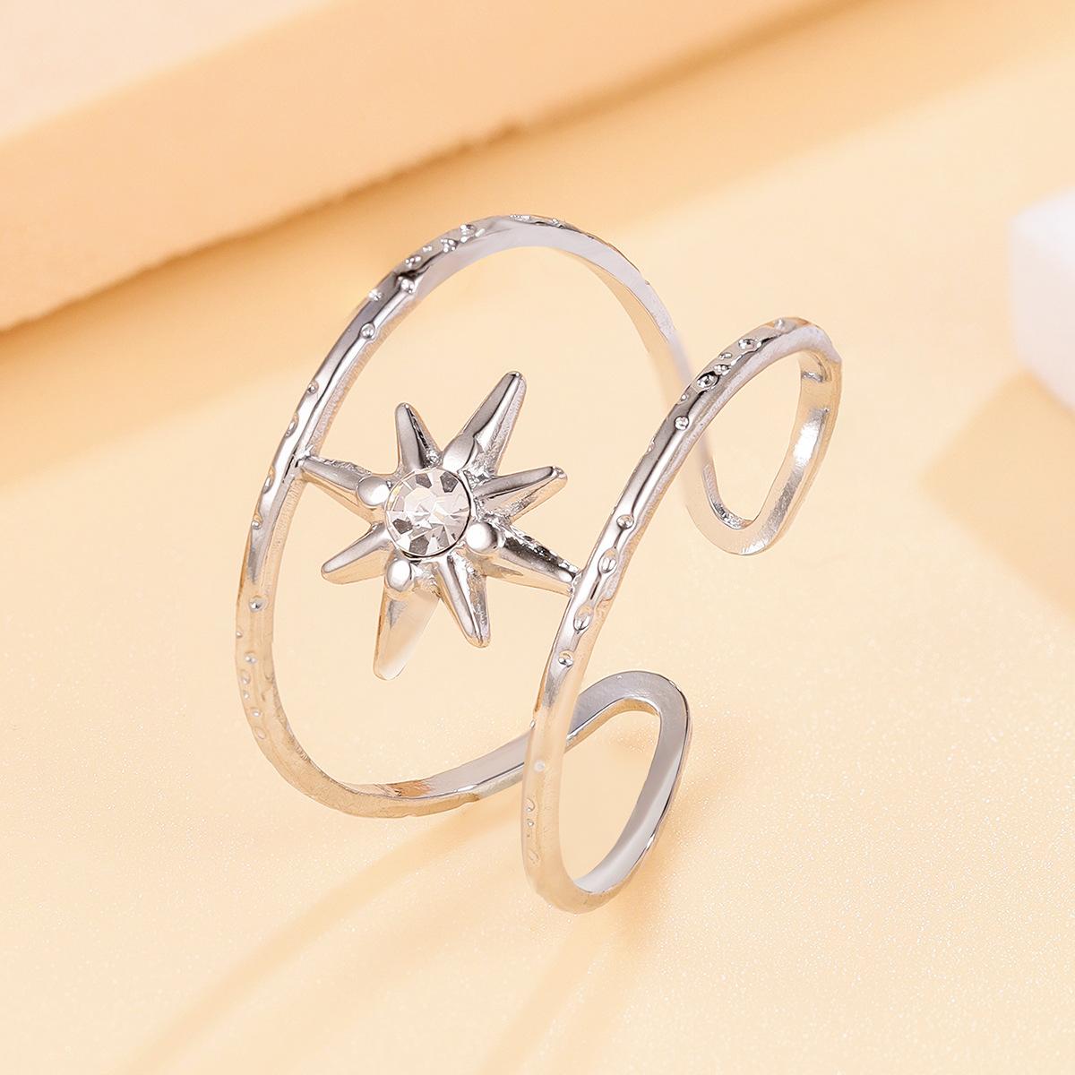Trendy Open Ring Women s Simple Clear Zircon Eight-pointed Star Rings Gold Color Stainless Steel Zircon Gift Wholesale Open