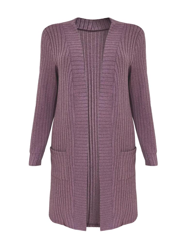 European & American Autumn/Winter Women's Long Sleeve Loose Pocket Cardigan Coat, Solid Color