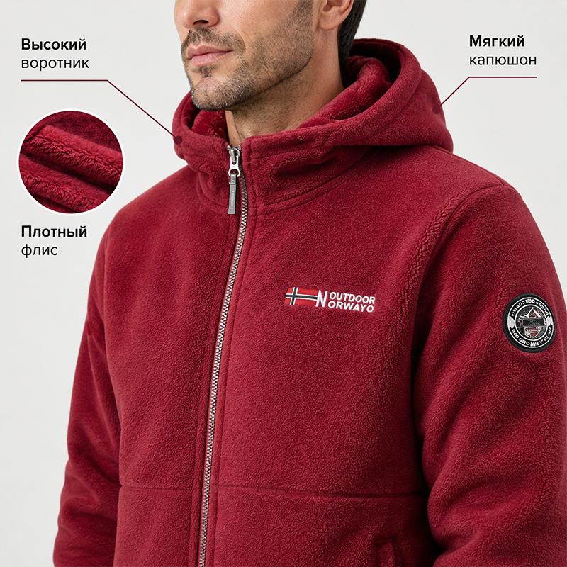Men Warm Fleece‑Lined Hooded Outer Jacket, Windbreak Water‑Repellent Full Zip Coat, Zipper Storage Pockets Comfort Outerwear