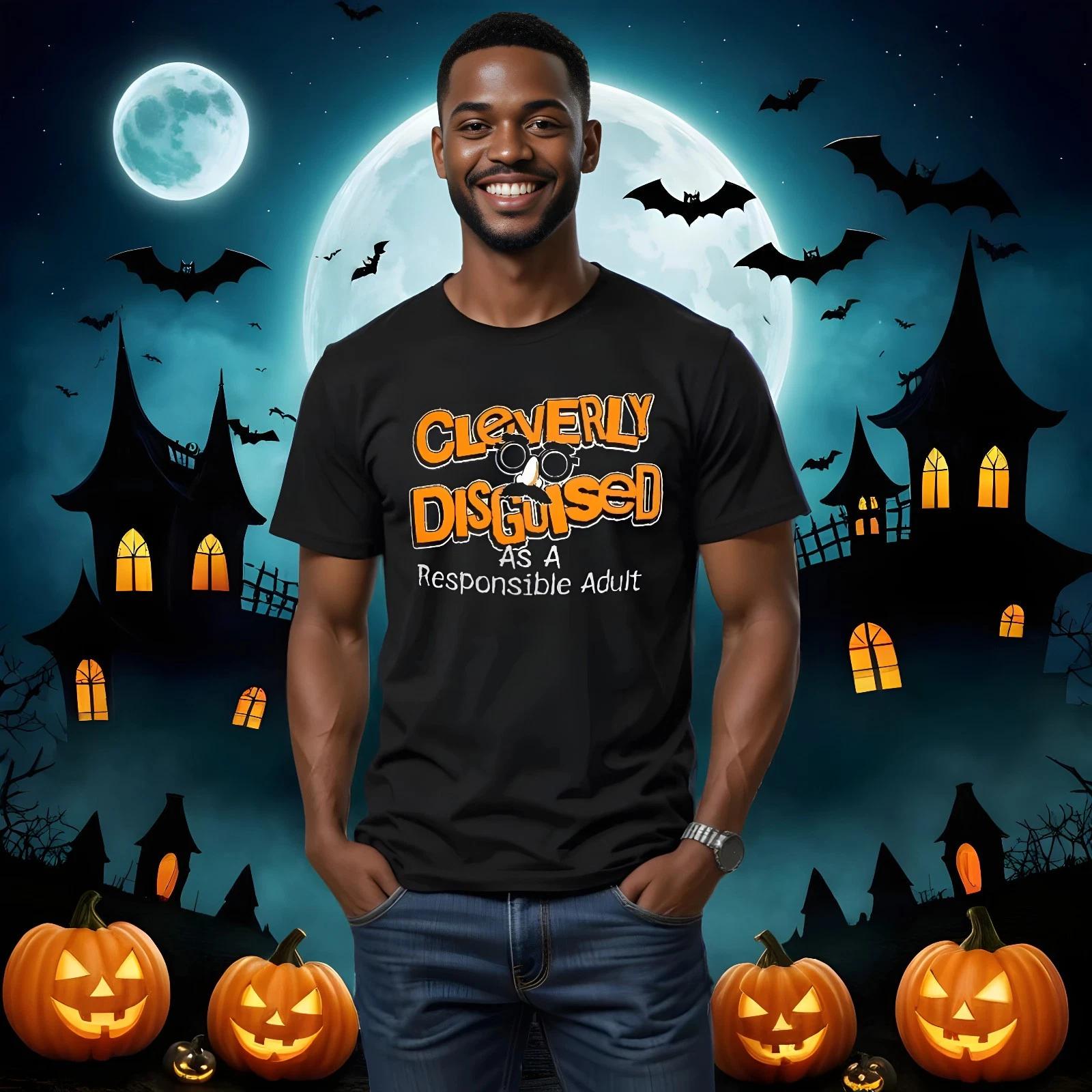 Halloween T-Shirt Unisex Funny Scary Pumpkin Skeleton Costume Tee Disguised XL