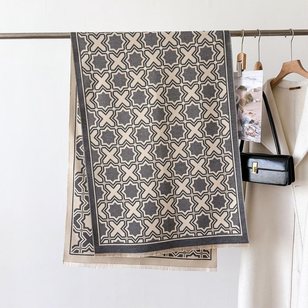 Autumn And Winter Retro Style Warm Scarf Shawl Classic Landscape Letter Printing Decorative Scarf Imitation Cashmere Large Shawl