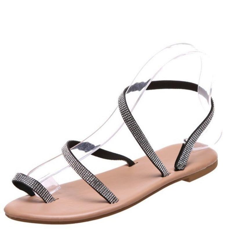 -4 Simple rhinestone cover toe flat bottom women's sandals summer
