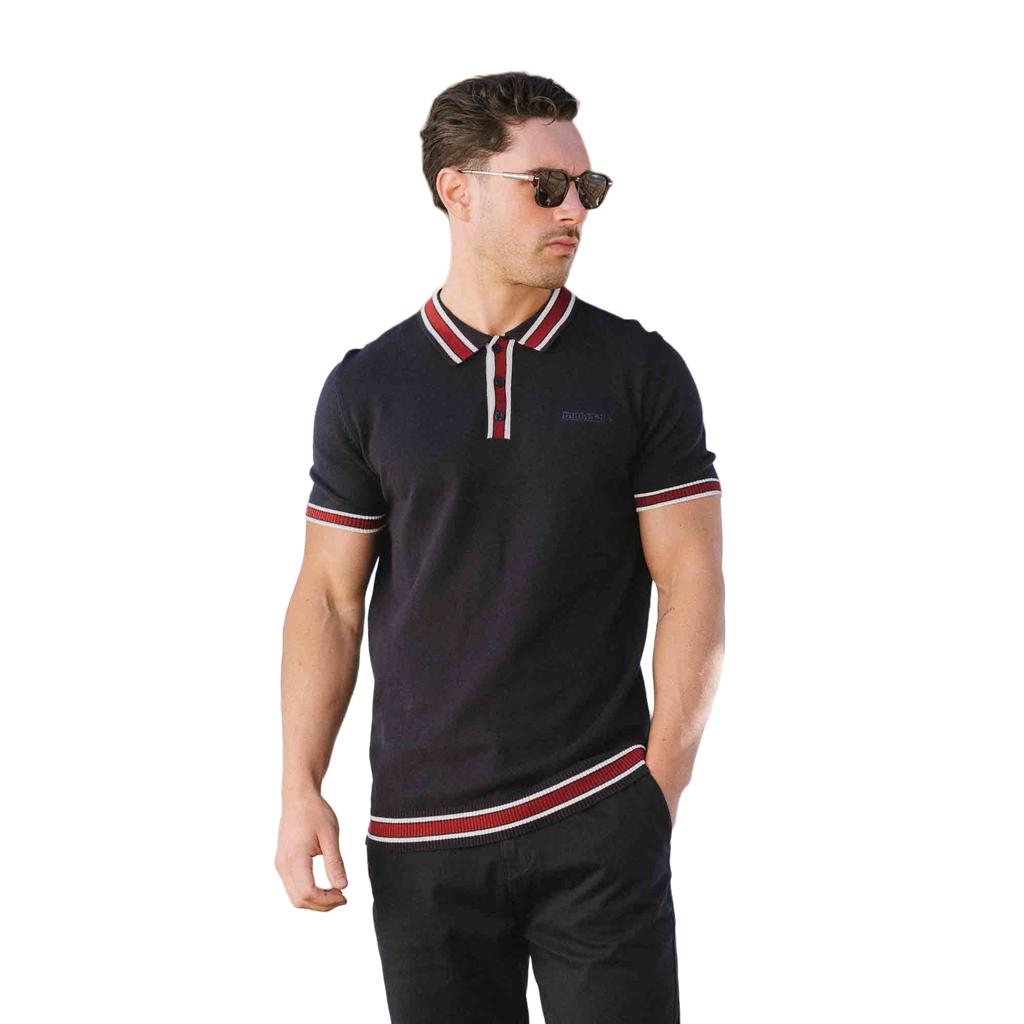 Lambretta Mens Valero Knitted Tipped Short-Sleeved Polo Shirt
