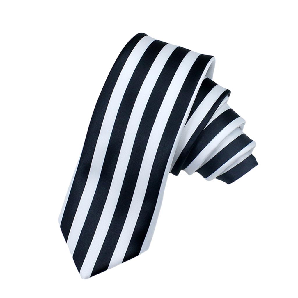 Japanese Anime Cosplay Necktie Black and White Vertical Striped Narrow Ties Masquerade Costume Accessories for Men Women