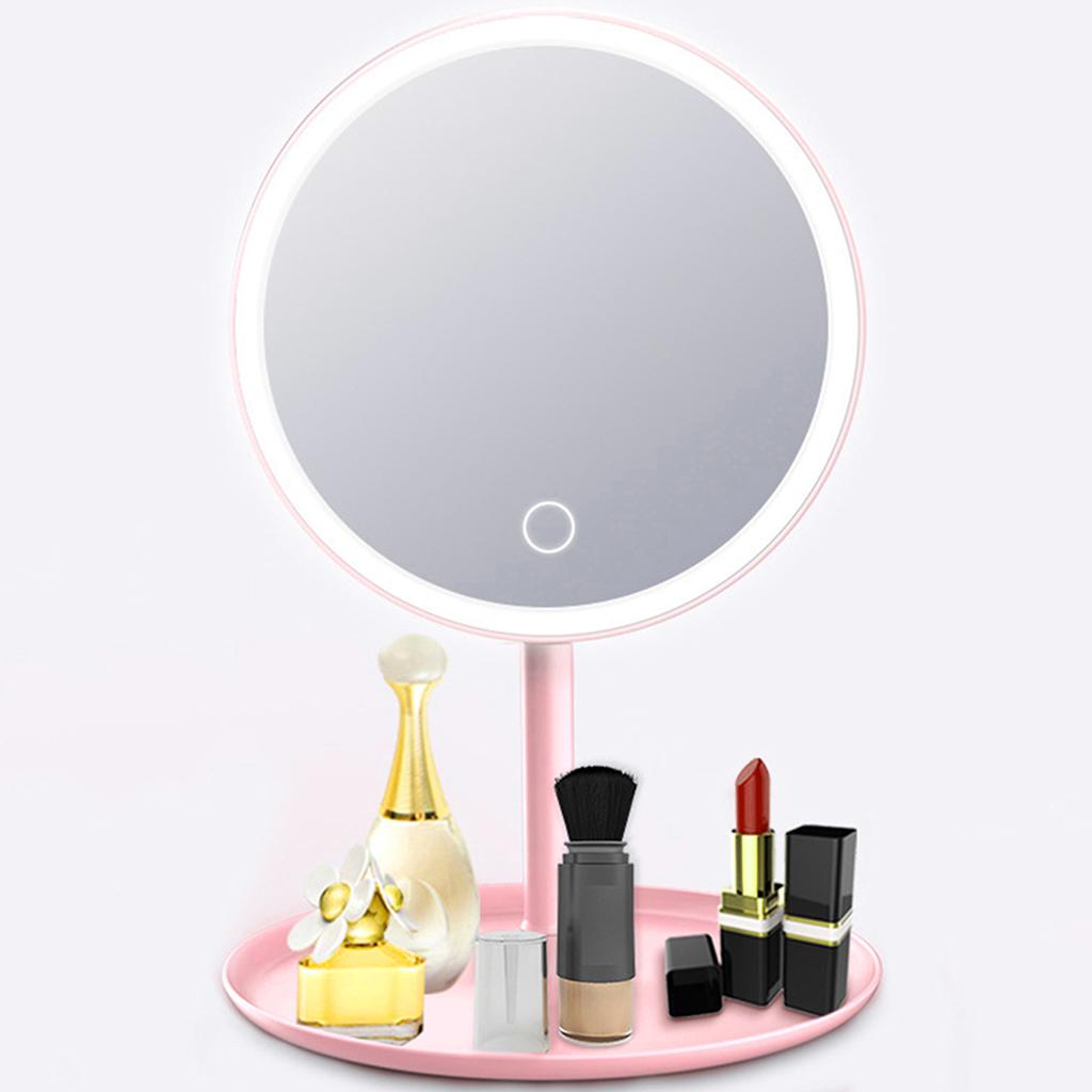Rechargeable Round Makeup Mirror with L-ED Light Screen Switch Detachable Base Desk Makeup Mirror
