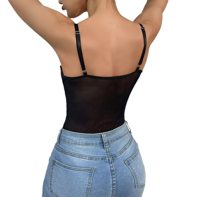 European & American Multi-Color Lace Patchwork Sexy Bodysuit - Slim Fit See-Through Suspender