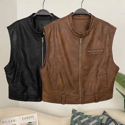 OFTBUY Women Vintage Loose Pu Faux Leather Short Jacket with Belt Motorcycle Jacket Female Zipper Retro Moto Biker Coat Outwear Tops