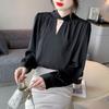 Fashion 2025 Spring Blouses Shirts Long Sleeve O-Neck Office Lady Black Blue Chiffon Blouse Shirt Women Tops J757